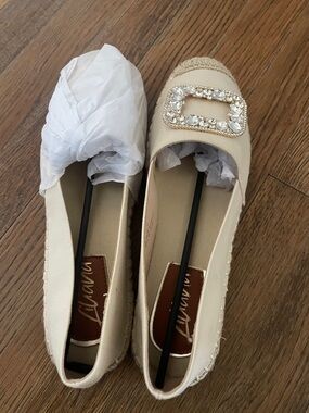 Beige Crystal Espadrille Flats